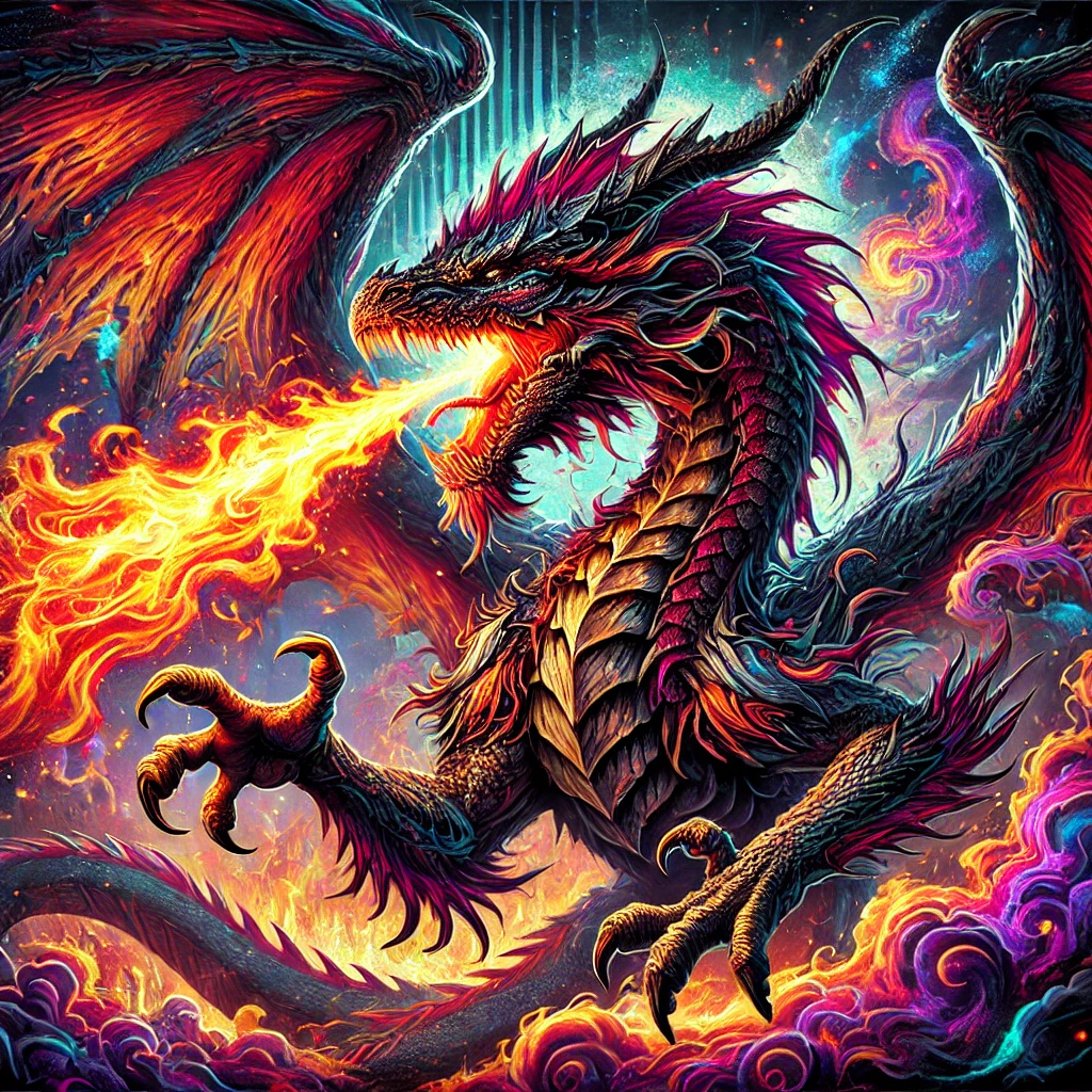 Fire breathing, colorful, mystic dragon. Santa Fe, New Mexico