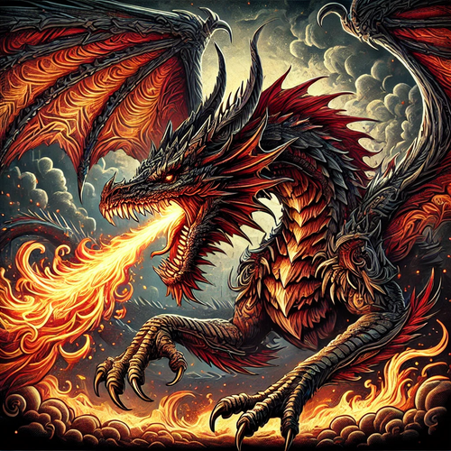 Dark fire breathing dragon rug design. Santa Fe, New Mexico 