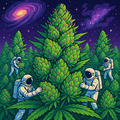 Astronauts harvesting giant cannabis plants in space. Santa Fe, New Mexico