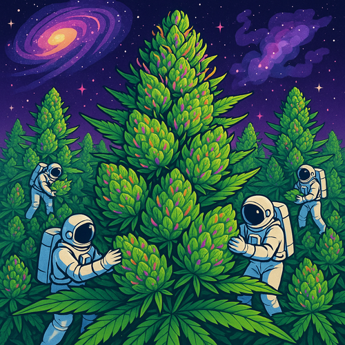 Astronauts harvesting giant cannabis plants in space. Santa Fe, New Mexico
