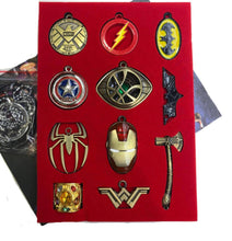 Load image into Gallery viewer, This Super Heroes Collectable Accessory Set of 11 is the perfect addition to your collection.
Pendant Size : Lenght 2 - 6cm (Approx) Sizes differ as per each pendant / item.
Material : Made up of Metal Alloy 