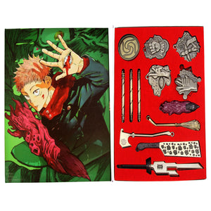 Hand Sign, Weapon & Broom - Jujutsu Kaisen 13 Pcs. Necklace Set. This set contains several different iconic logos from the Jujutsu Kaisen series! These cute charms can be worn as a necklace or a keychain.