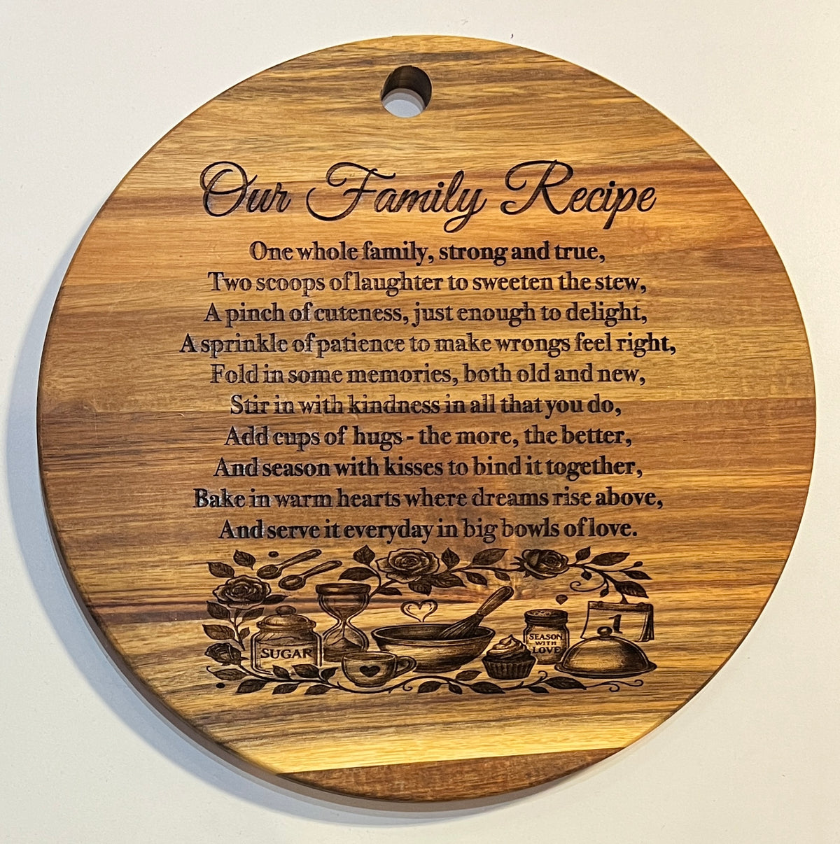Our Family Recipe Poem Wood Art. A poem of a recipe of creating a strong family.