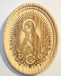 An oval shaped wood engraved Virgin Mary Plaque great for a gift for anyone who loves the Virgin Mary Trendie Days