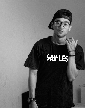 Say Less T Shirt Stripped out with male model.