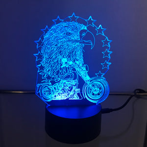 Motorcycle with Eagle and Stars 3D Light