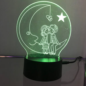 Moon and Stars Boy and Girl 3D Light